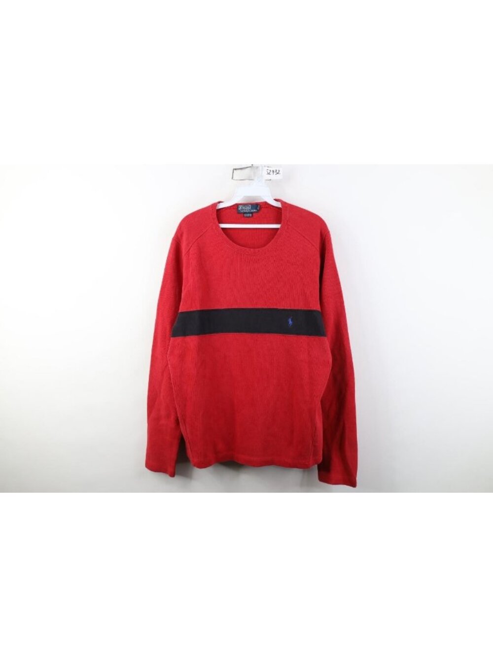 Vintage 90s Ralph Lauren Mens Large Faded Color Block Heavy Ribbed Knit T-Shirt
